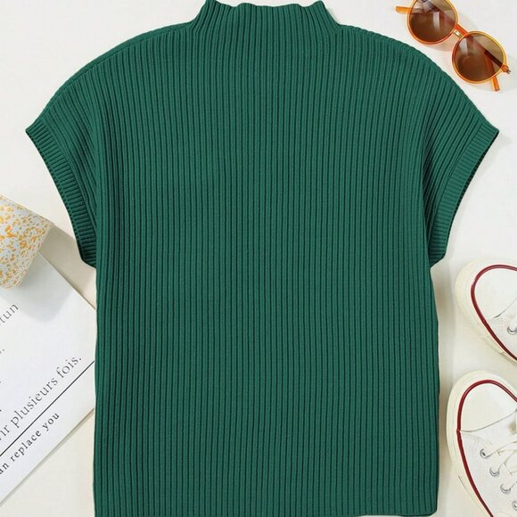 Green Casual Women's Minimalist Kangaroo Pocket Bat Wing Knitted Sweater top - Picture 5 of 8